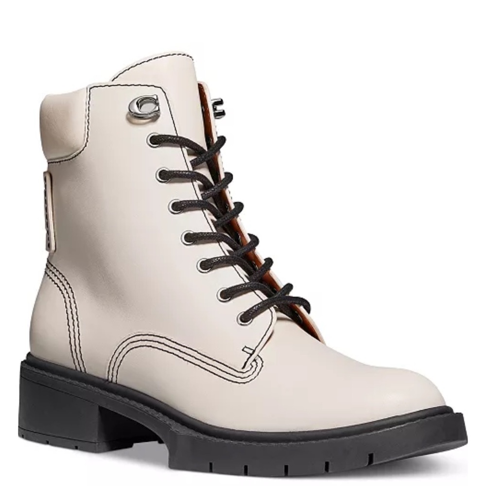 Coach Cream Lace-Up Ankle Boots
